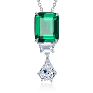 Lafonn Emerald Cut Simulated Emerald and Lassaire Diamond Drop Pendant