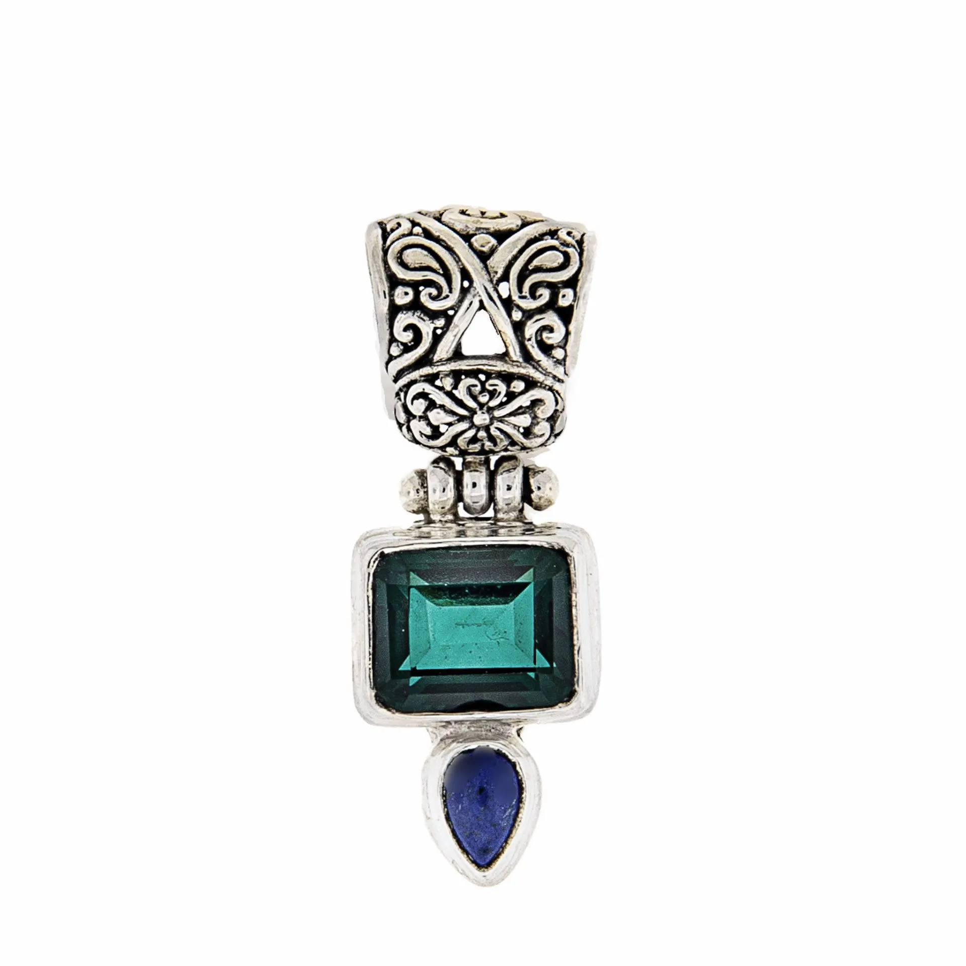 Lapis & Green Quartz Sterling Silver Pendant