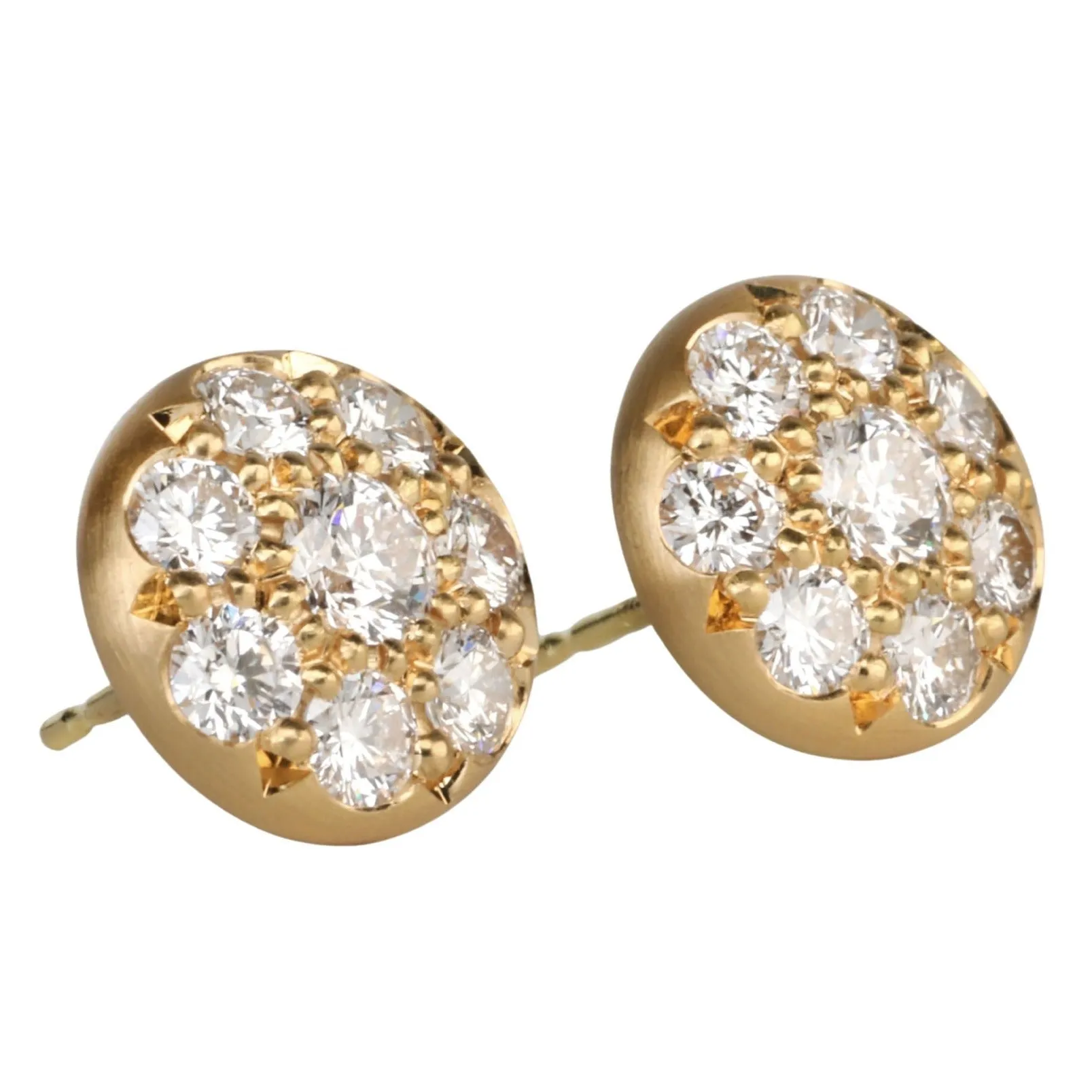 Large 20K Gold & Pave Diamond Lentil Stud Earrings