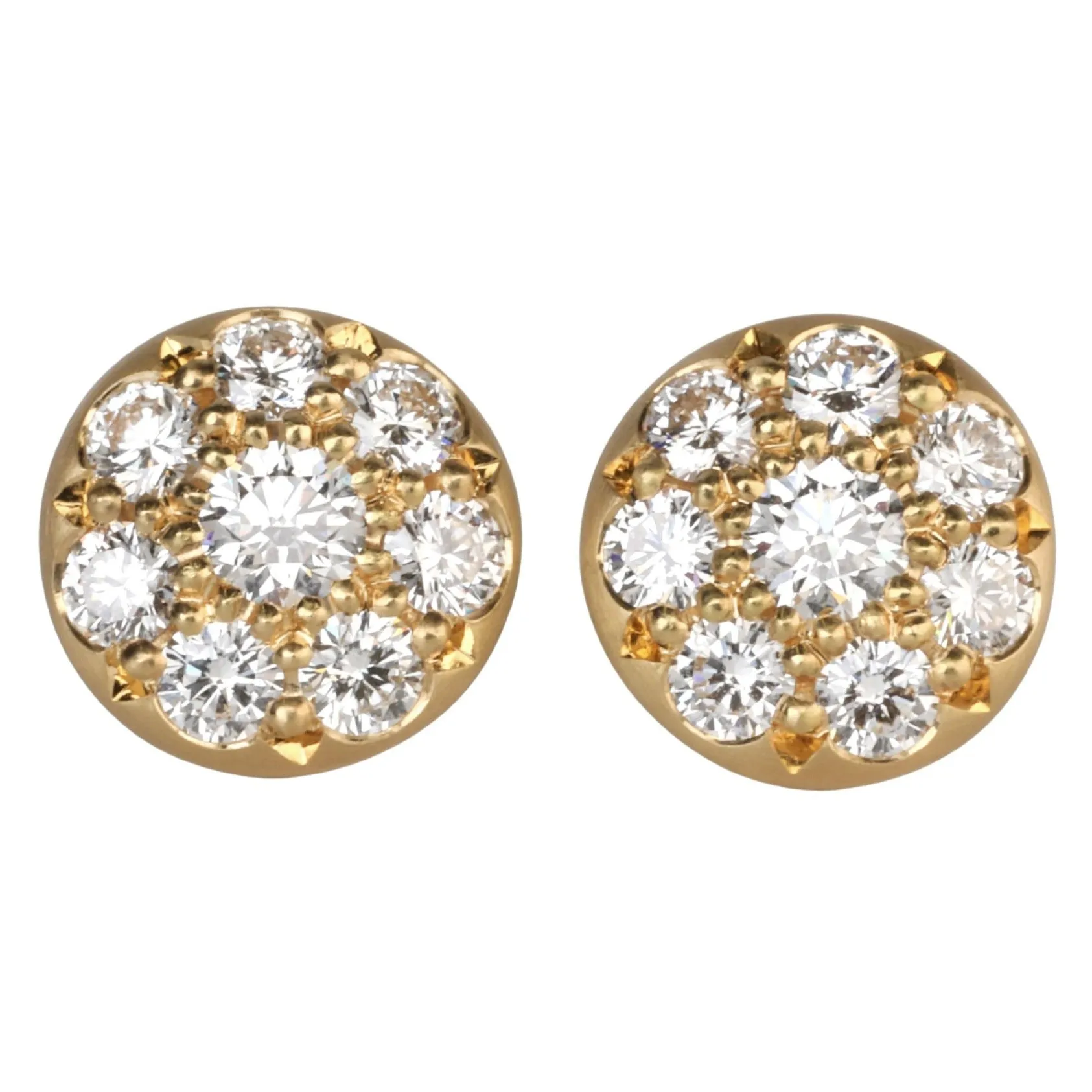 Large 20K Gold & Pave Diamond Lentil Stud Earrings