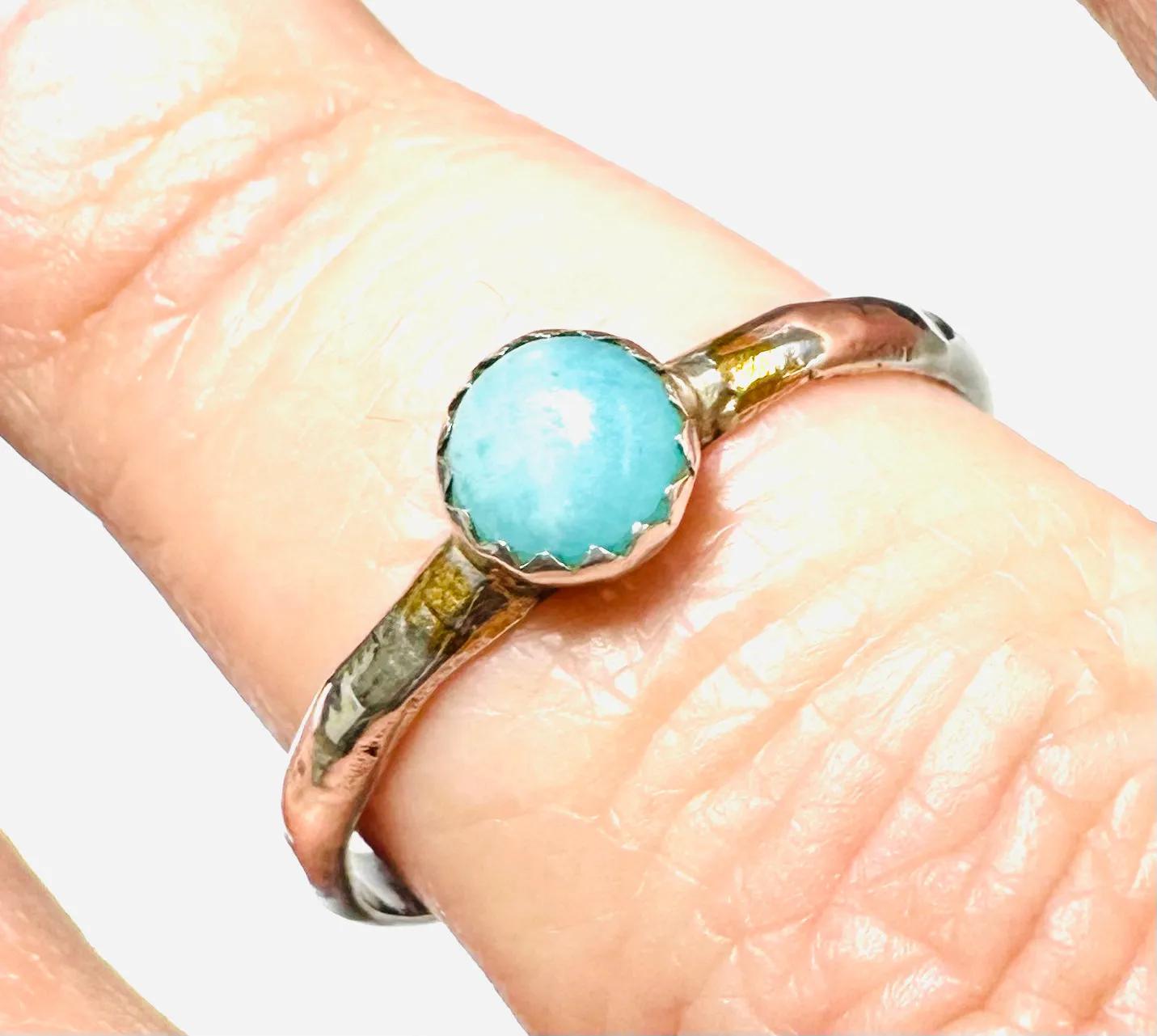 Larimar Texture Ring, Size 8 ring. Blue Ring, Larimar Ring,  Gemstone Ring, Stacking Ring