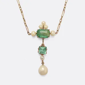 Late Victorian Emerald & Pearl Pendant Necklace
