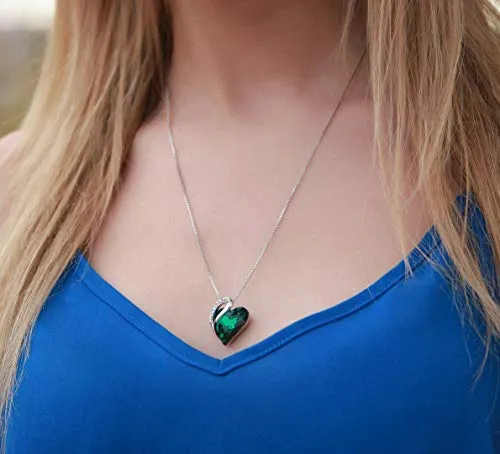 Leafael Infinity Love Heart Pendant Necklace Emerald Green May Birthstone Crystal Jewelry Gifts for Women, Silver-Tone, 18" 2"
