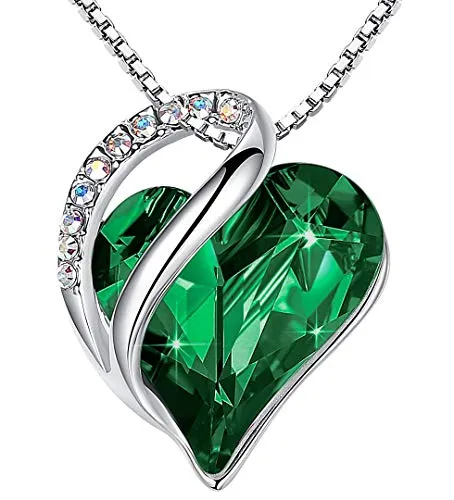 Leafael Infinity Love Heart Pendant Necklace Emerald Green May Birthstone Crystal Jewelry Gifts for Women, Silver-Tone, 18" 2"