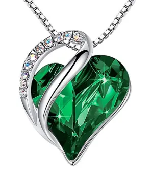 Leafael Infinity Love Heart Pendant Necklace Emerald Green May Birthstone Crystal Jewelry Gifts for Women, Silver-Tone, 18" 2"