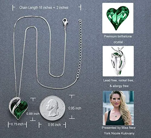 Leafael Infinity Love Heart Pendant Necklace Emerald Green May Birthstone Crystal Jewelry Gifts for Women, Silver-Tone, 18" 2"