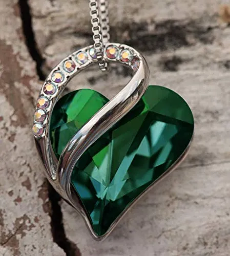 Leafael Infinity Love Heart Pendant Necklace Emerald Green May Birthstone Crystal Jewelry Gifts for Women, Silver-Tone, 18" 2"