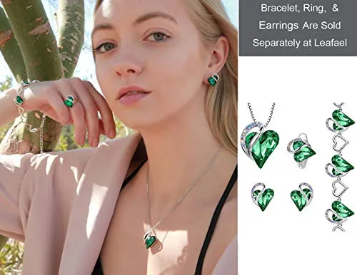 Leafael Infinity Love Heart Pendant Necklace Emerald Green May Birthstone Crystal Jewelry Gifts for Women, Silver-Tone, 18" 2"