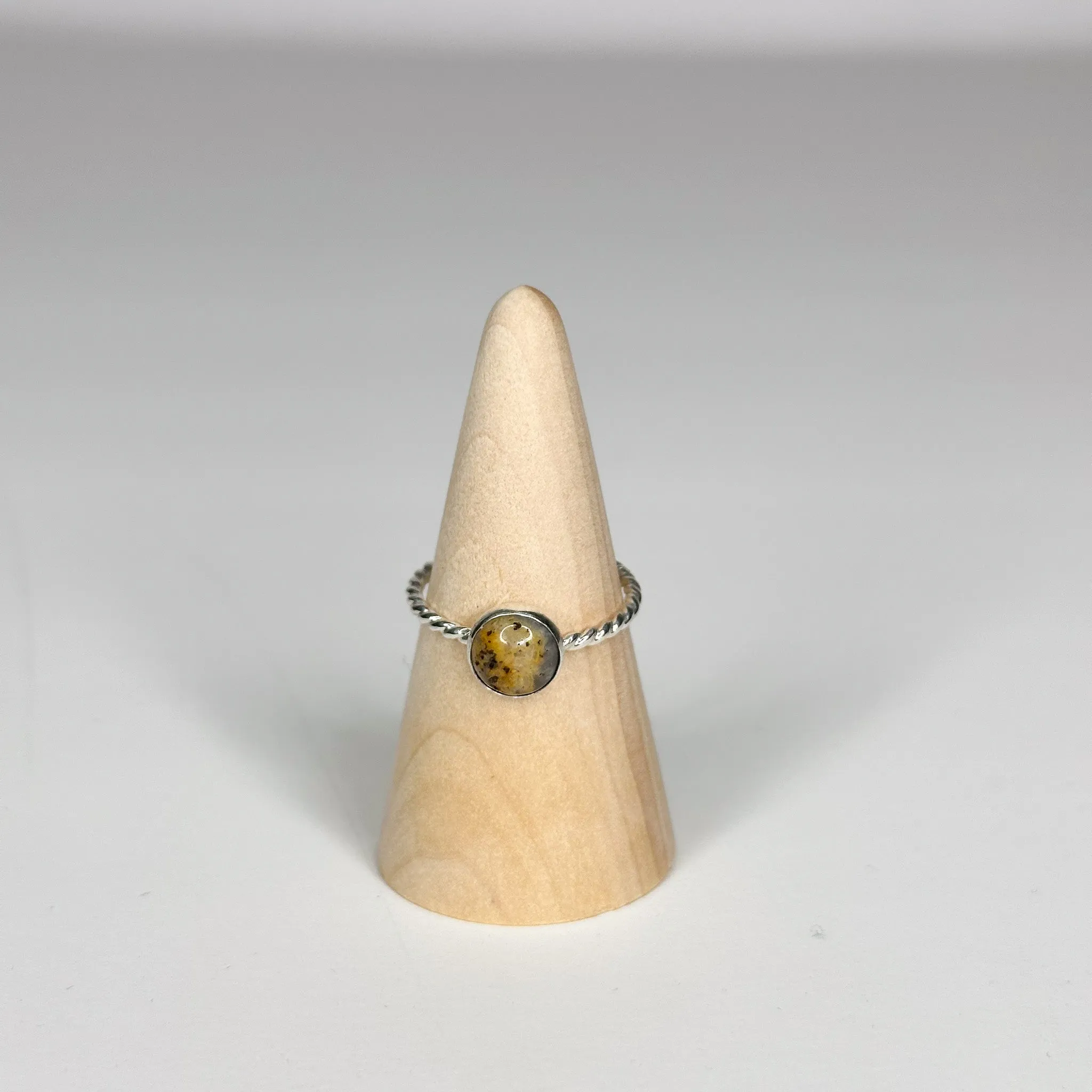 Leopard Jasper Twisted Sterling Silver Ring-Size 8