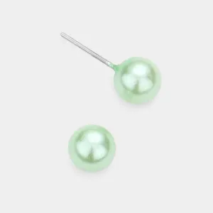 Little Girls Green Pearl Stud Earrings | Small Pageant Earrings | 6mm=.24" | 145707