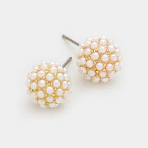 Little Girls Pearl Disco Ball Stud Earrings on White | 228664
