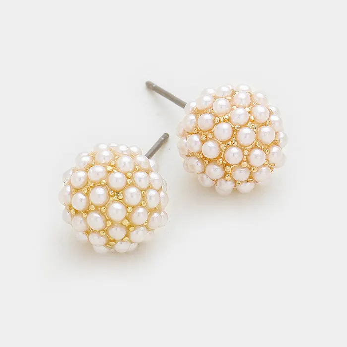 Little Girls Pearl Disco Ball Stud Earrings on White | 228664