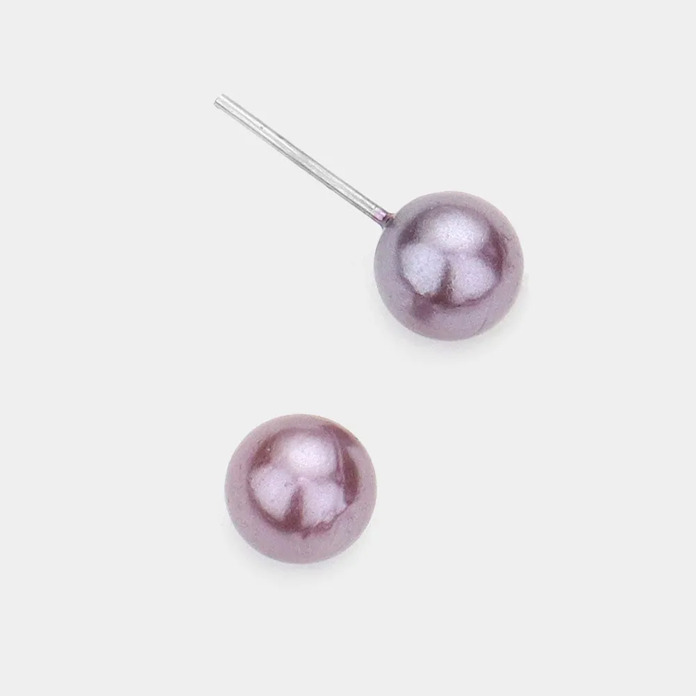 Little Girls Purple Pearl Stud Earrings | Small Pageant Earrings | 6mm=.24" | 145709