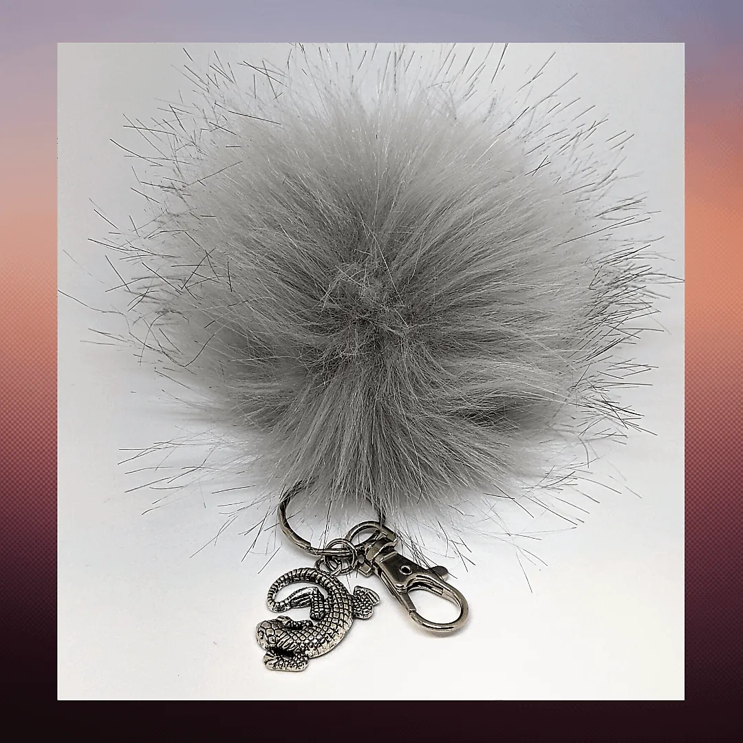Lizard Keychain/Faux Fur Pom Pom Charm Key Chain-Purse Charm/Journal Charm