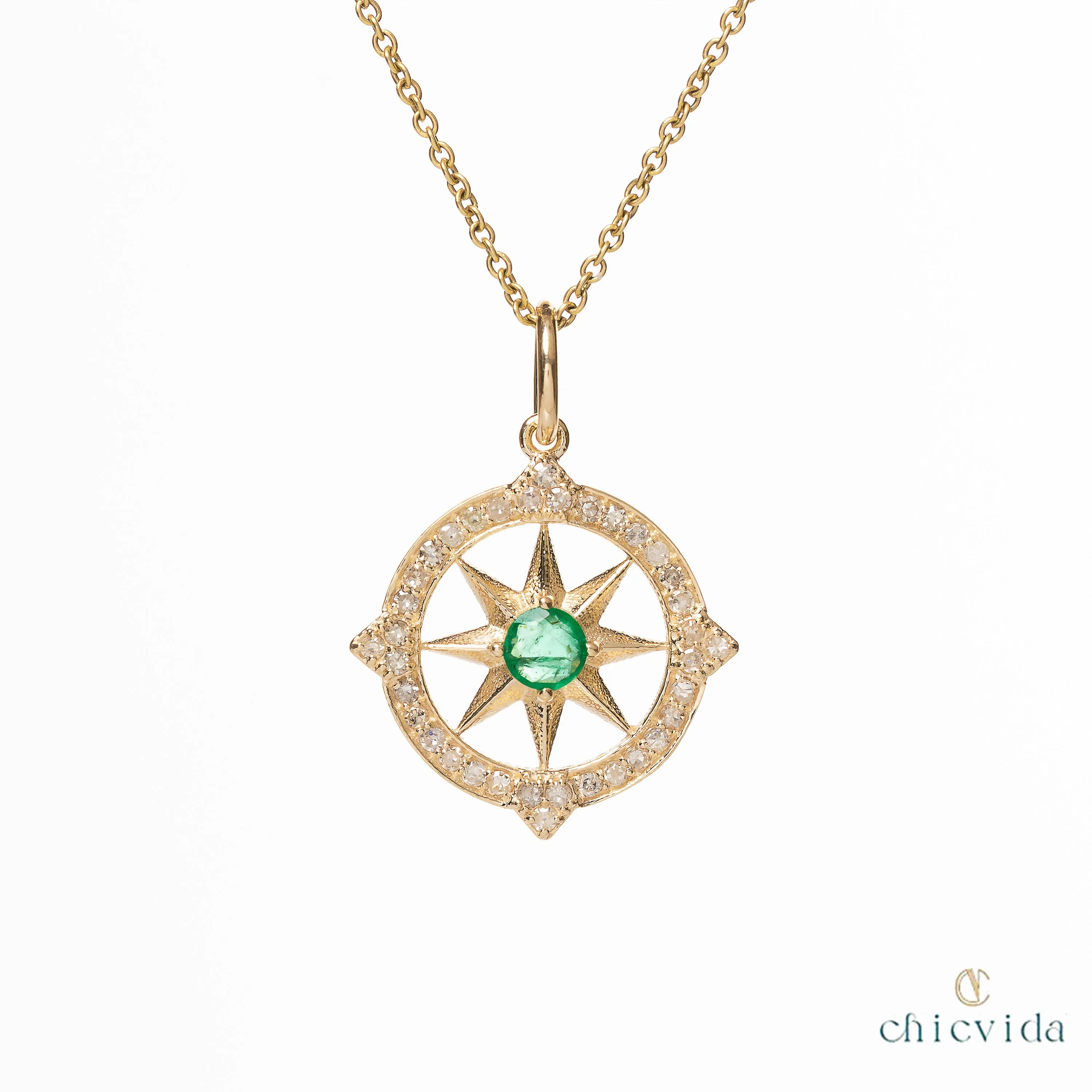 Lone Emerald & Diamond Pendant