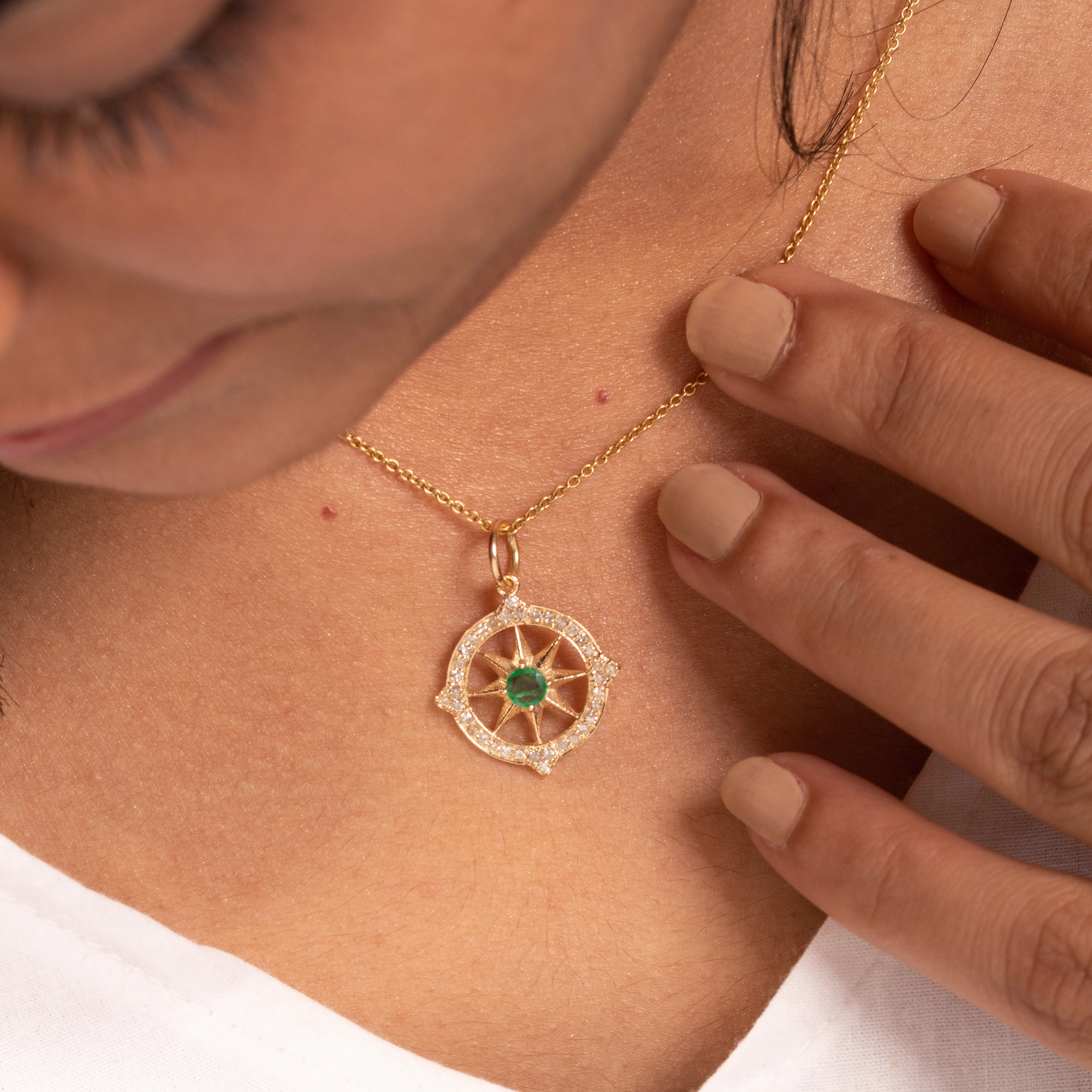Lone Emerald & Diamond Pendant