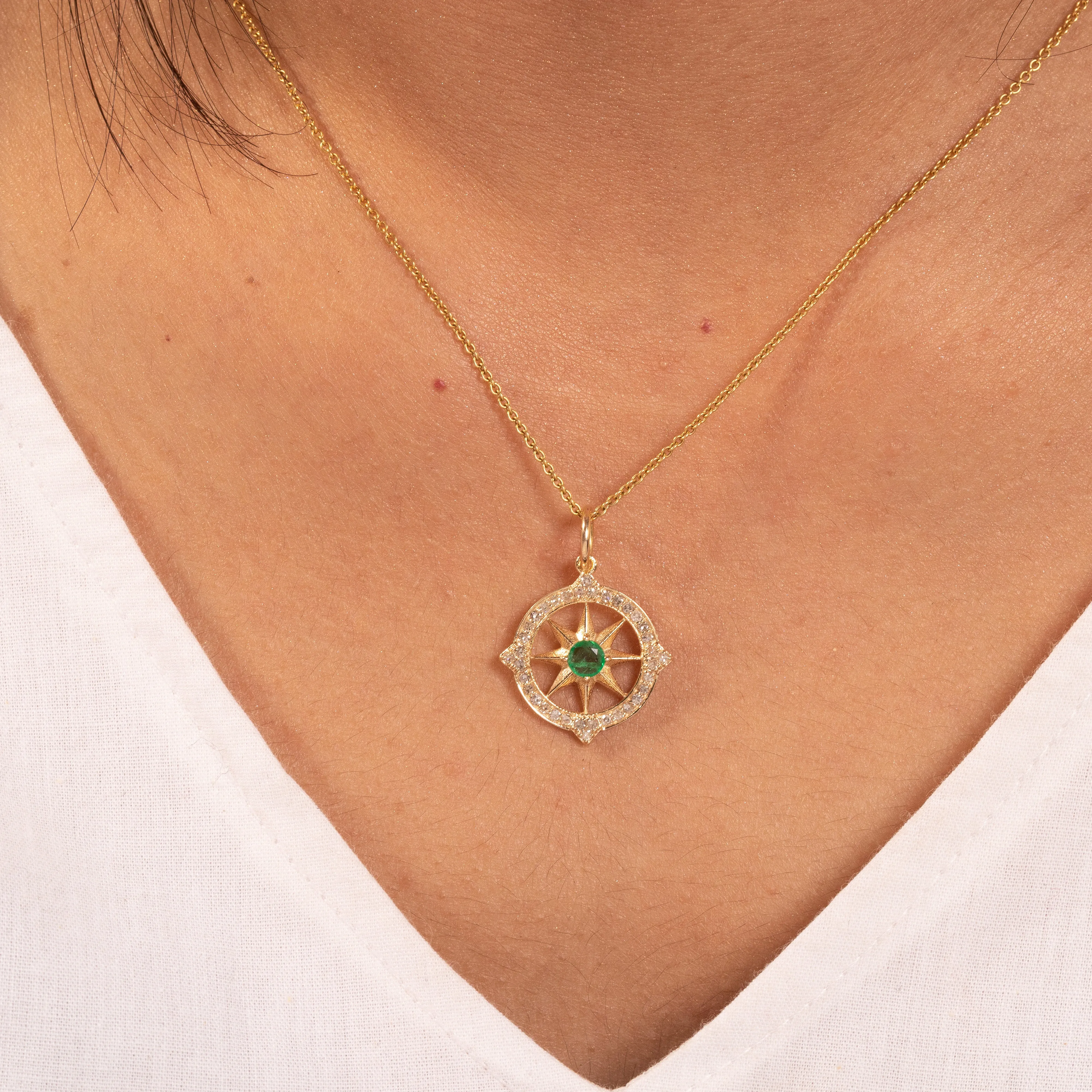 Lone Emerald & Diamond Pendant
