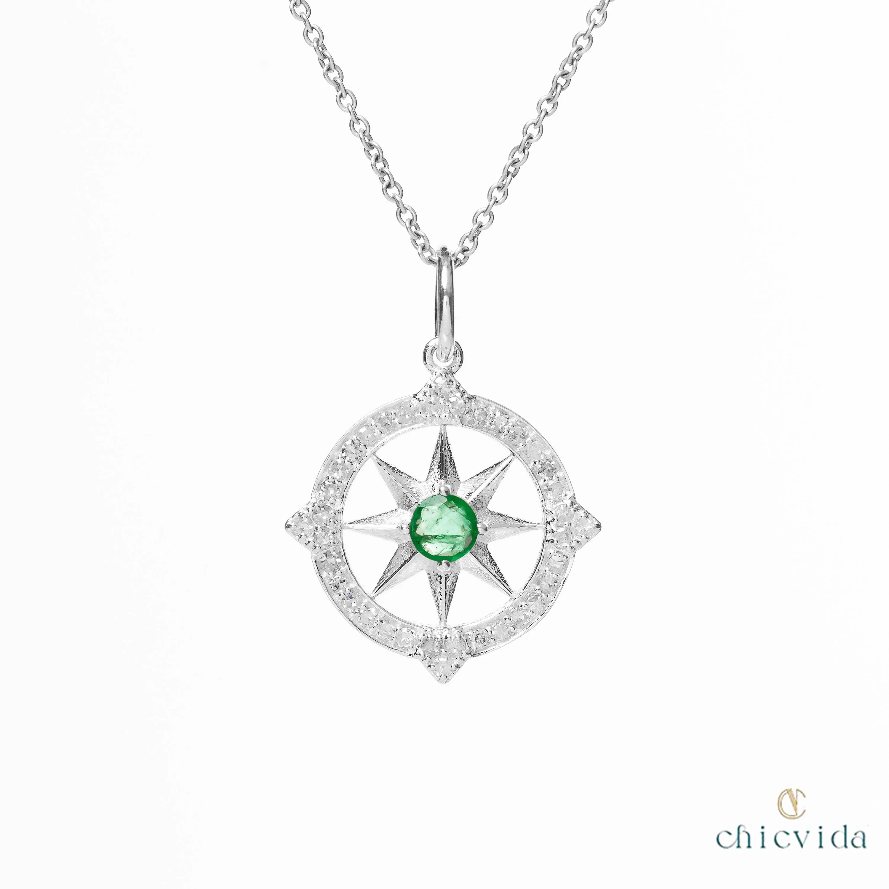 Lone Emerald & Diamond Pendant
