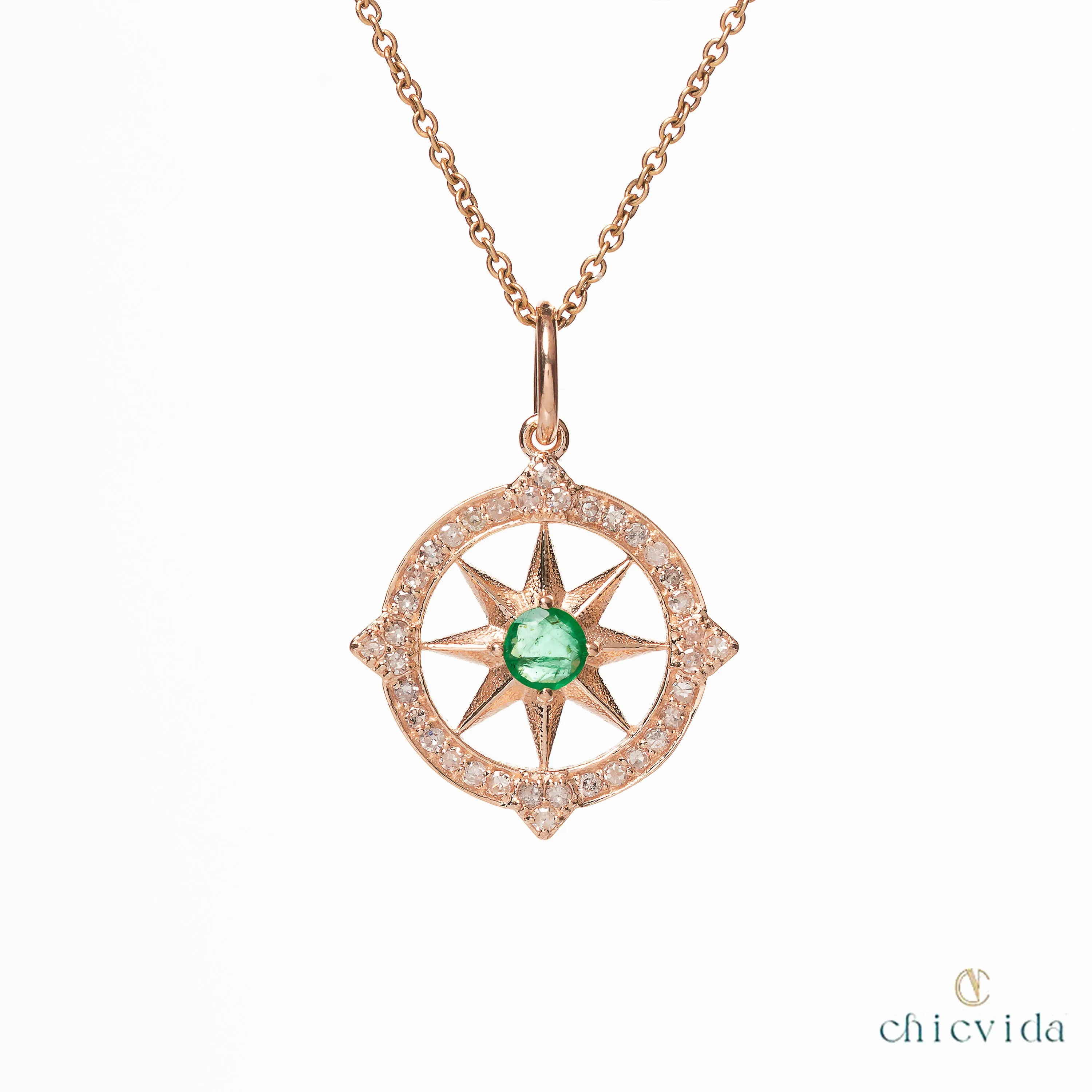 Lone Emerald & Diamond Pendant