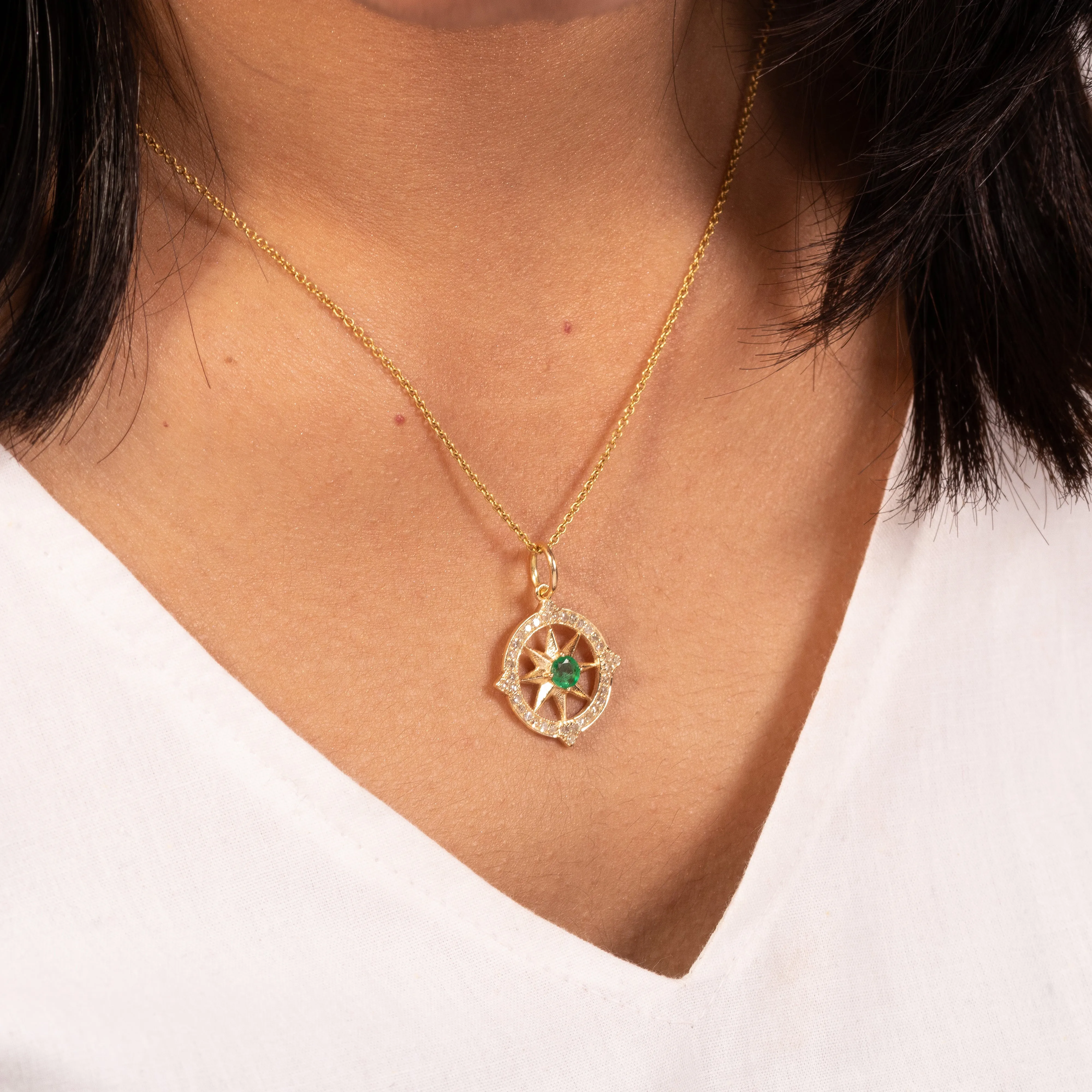 Lone Emerald & Diamond Pendant
