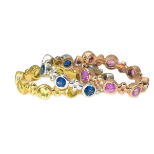 Lotus Color Splashed Precious Gemstone Stacking Ring | 18K Gold | Bezel Set