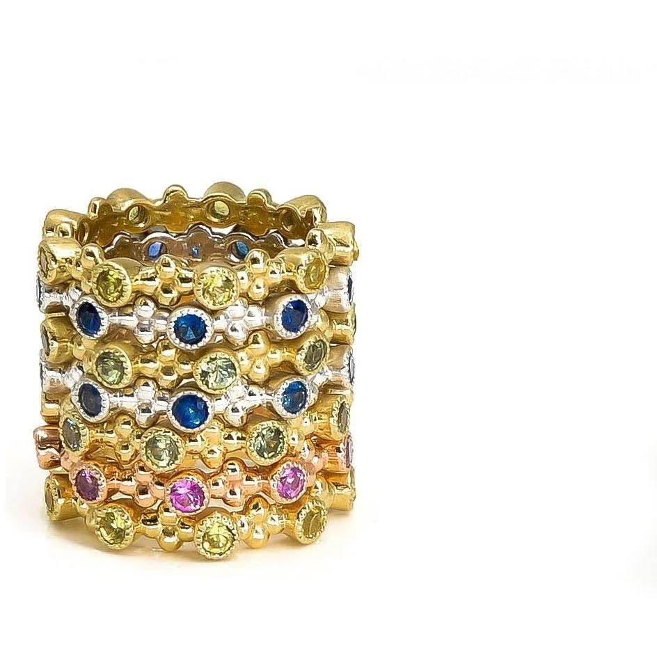 Lotus Color Splashed Precious Gemstone Stacking Ring | 18K Gold | Bezel Set