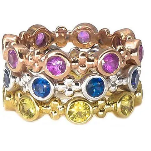 Lotus Color Splashed Precious Gemstone Stacking Ring | 18K Gold | Bezel Set