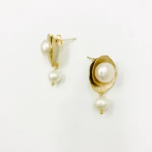 Lotus Leaf Pearl Stud Earrings