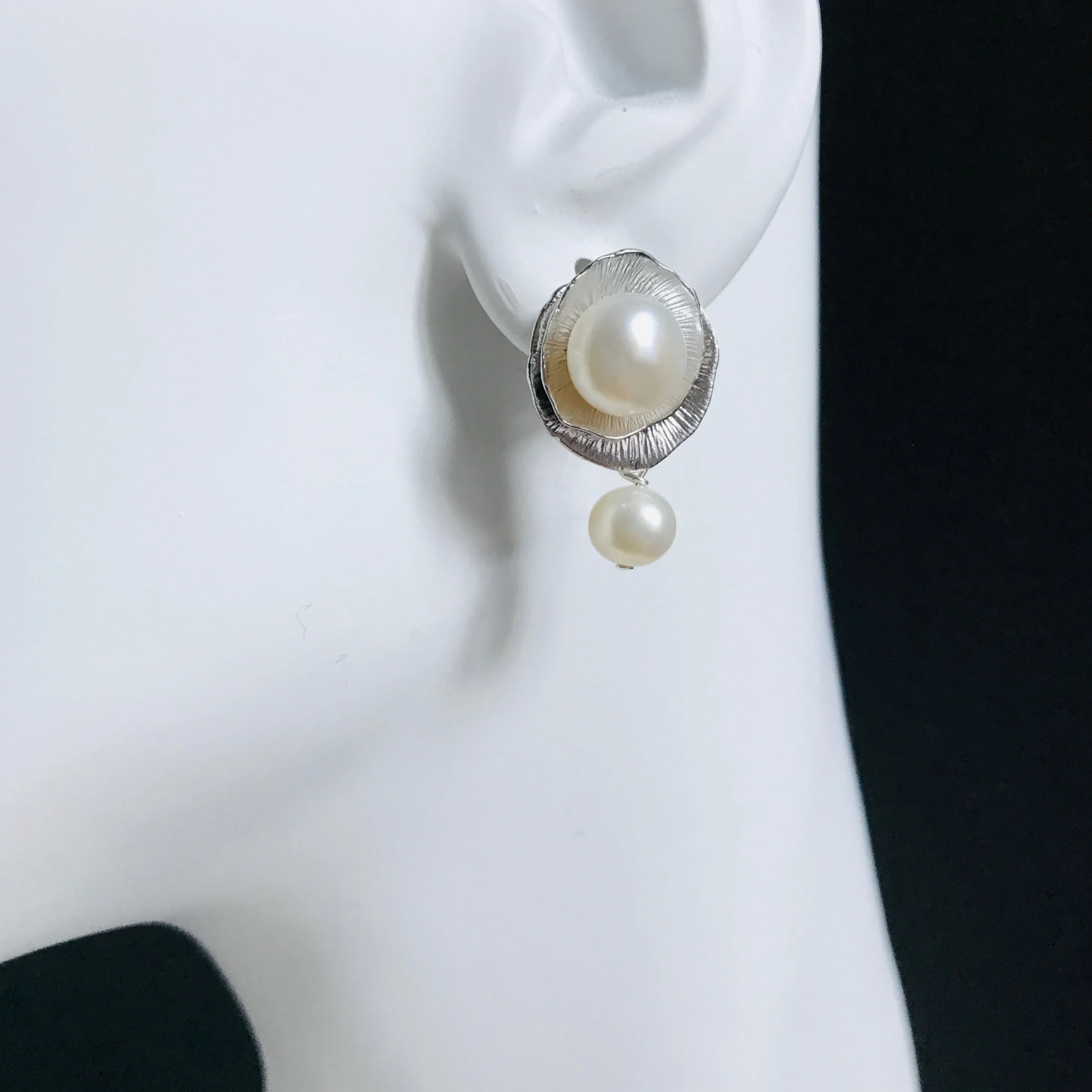 Lotus Leaf Pearl Stud Earrings
