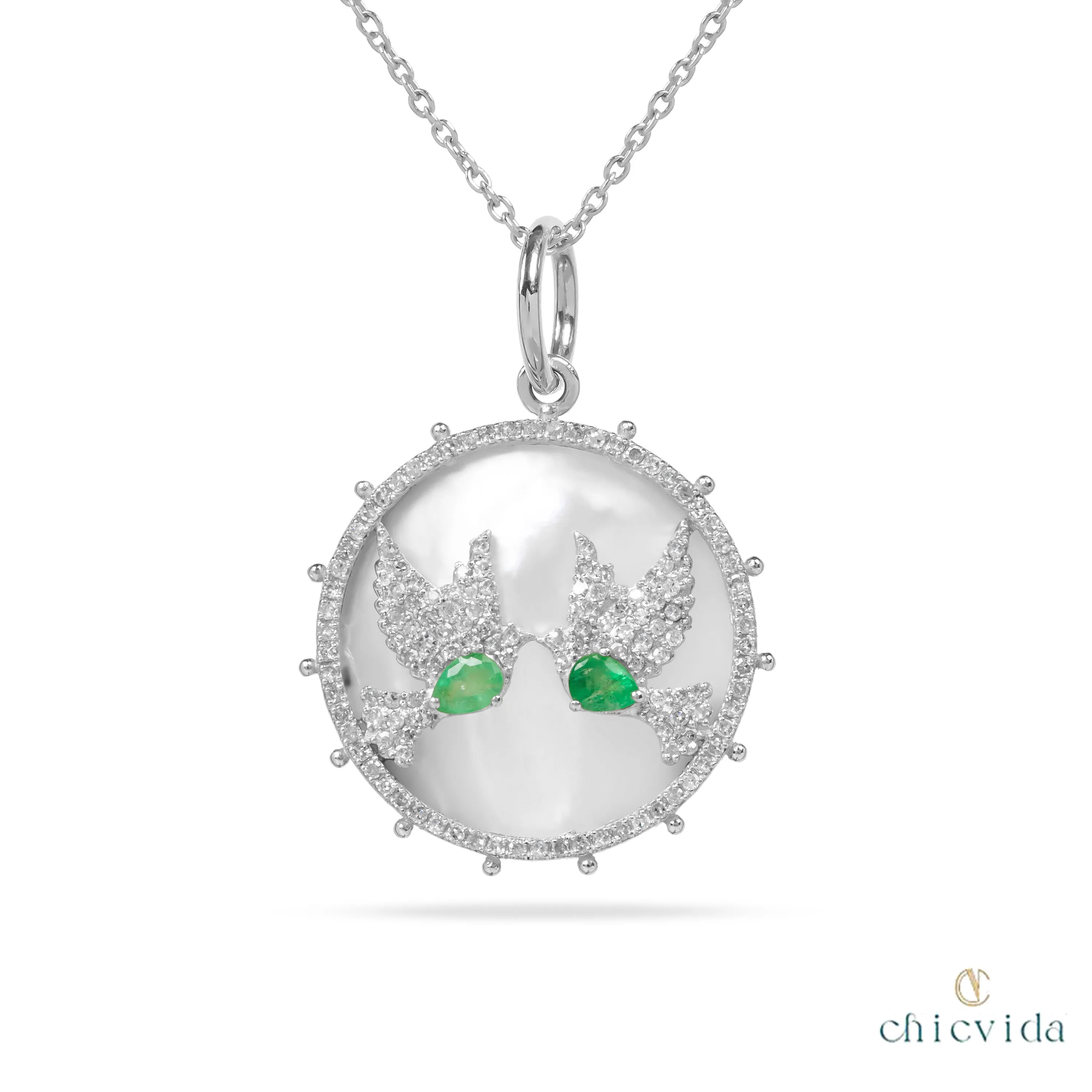 Love Birds MOP & Emerald Dove Pendant