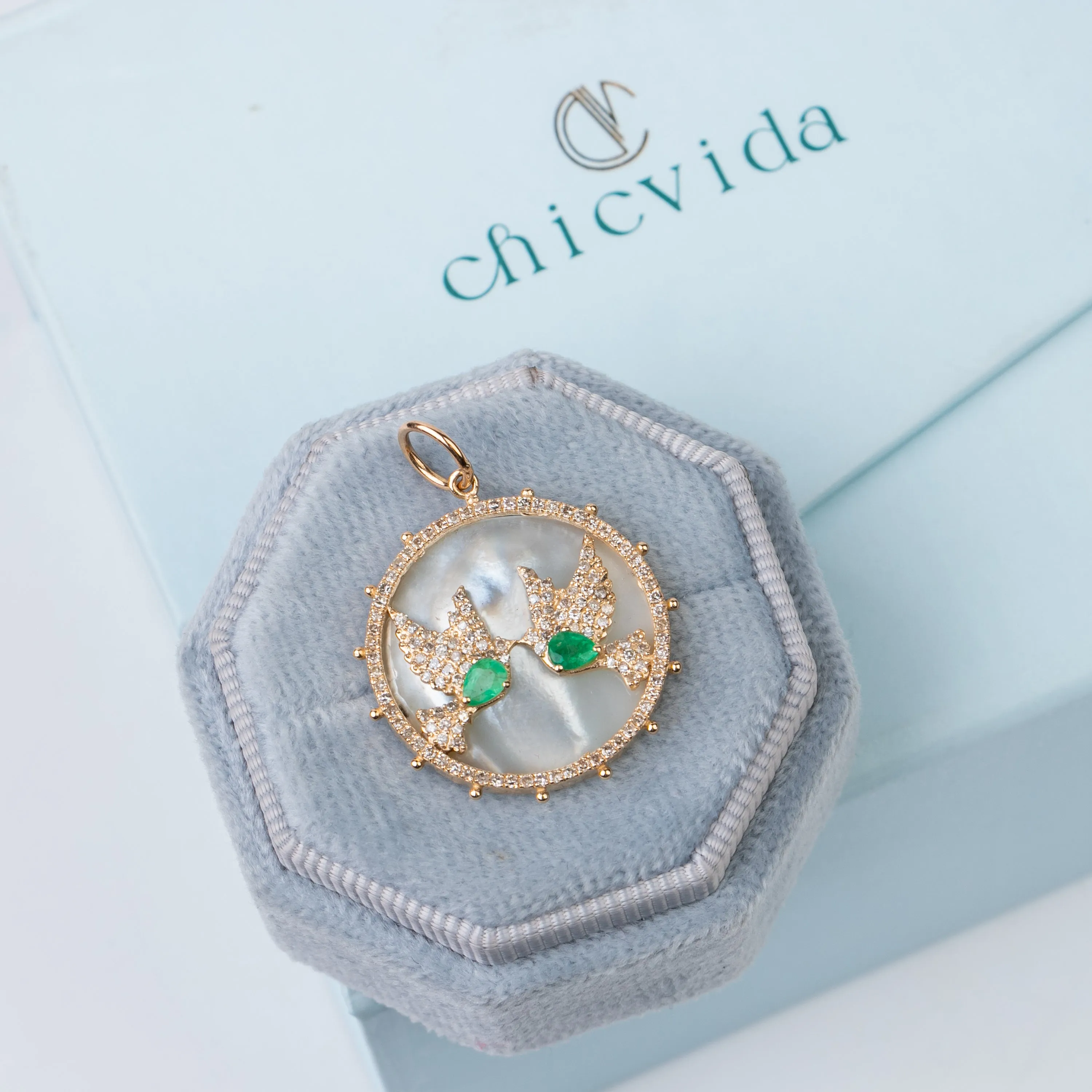 Love Birds MOP & Emerald Dove Pendant