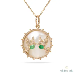 Love Birds MOP & Emerald Dove Pendant