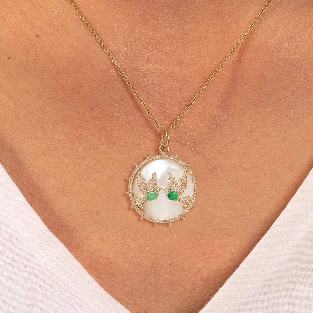 Love Birds MOP & Emerald Dove Pendant