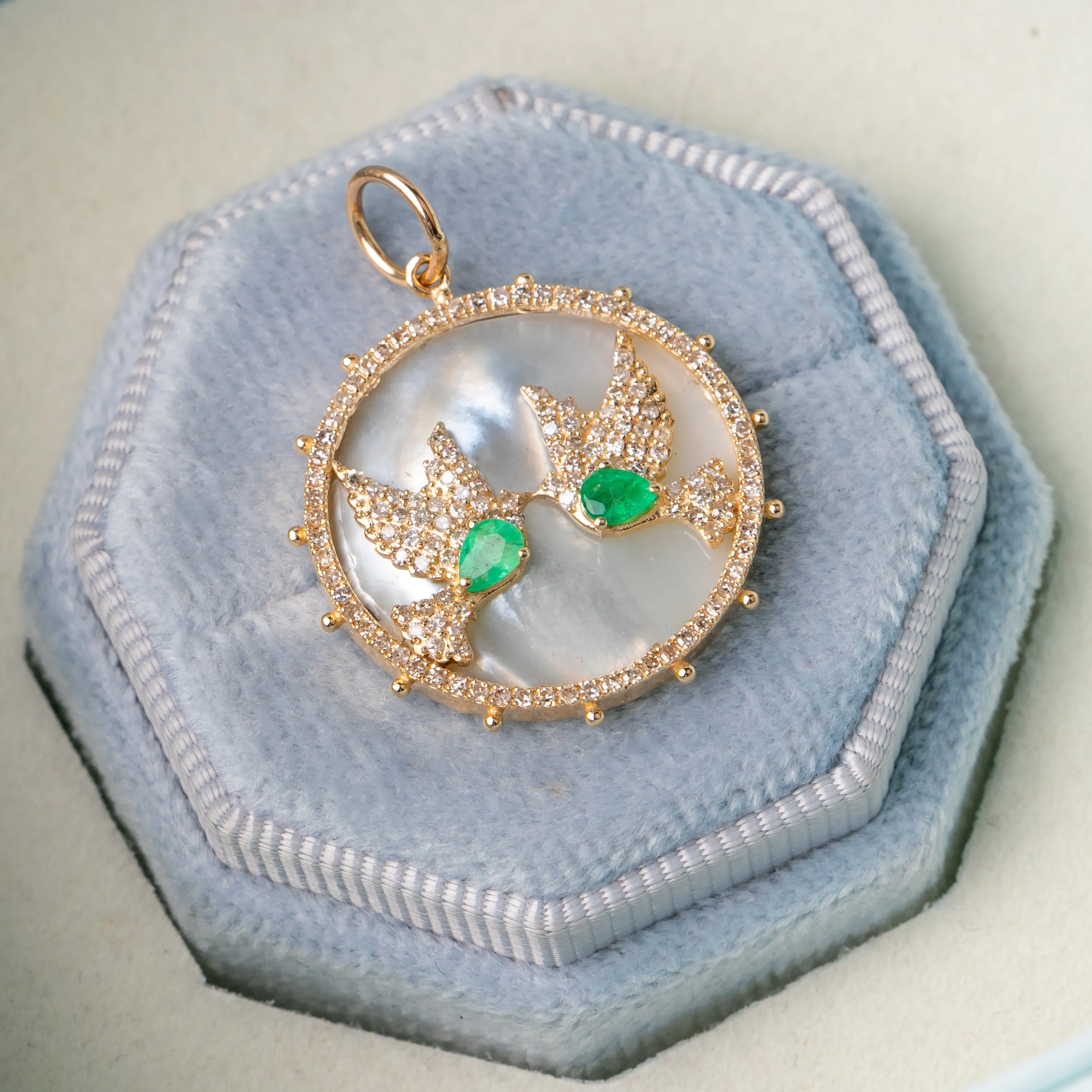 Love Birds MOP & Emerald Dove Pendant