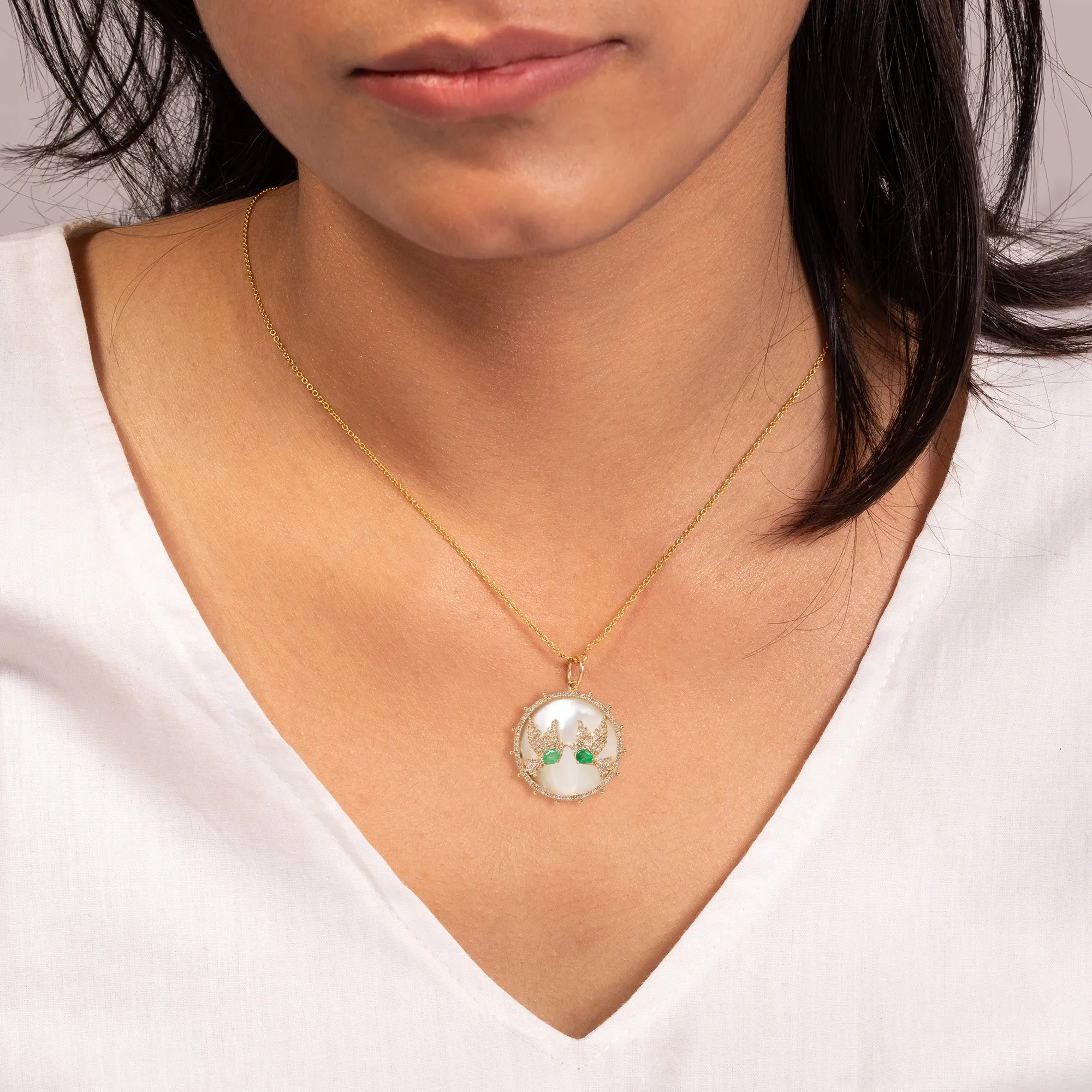 Love Birds MOP & Emerald Dove Pendant