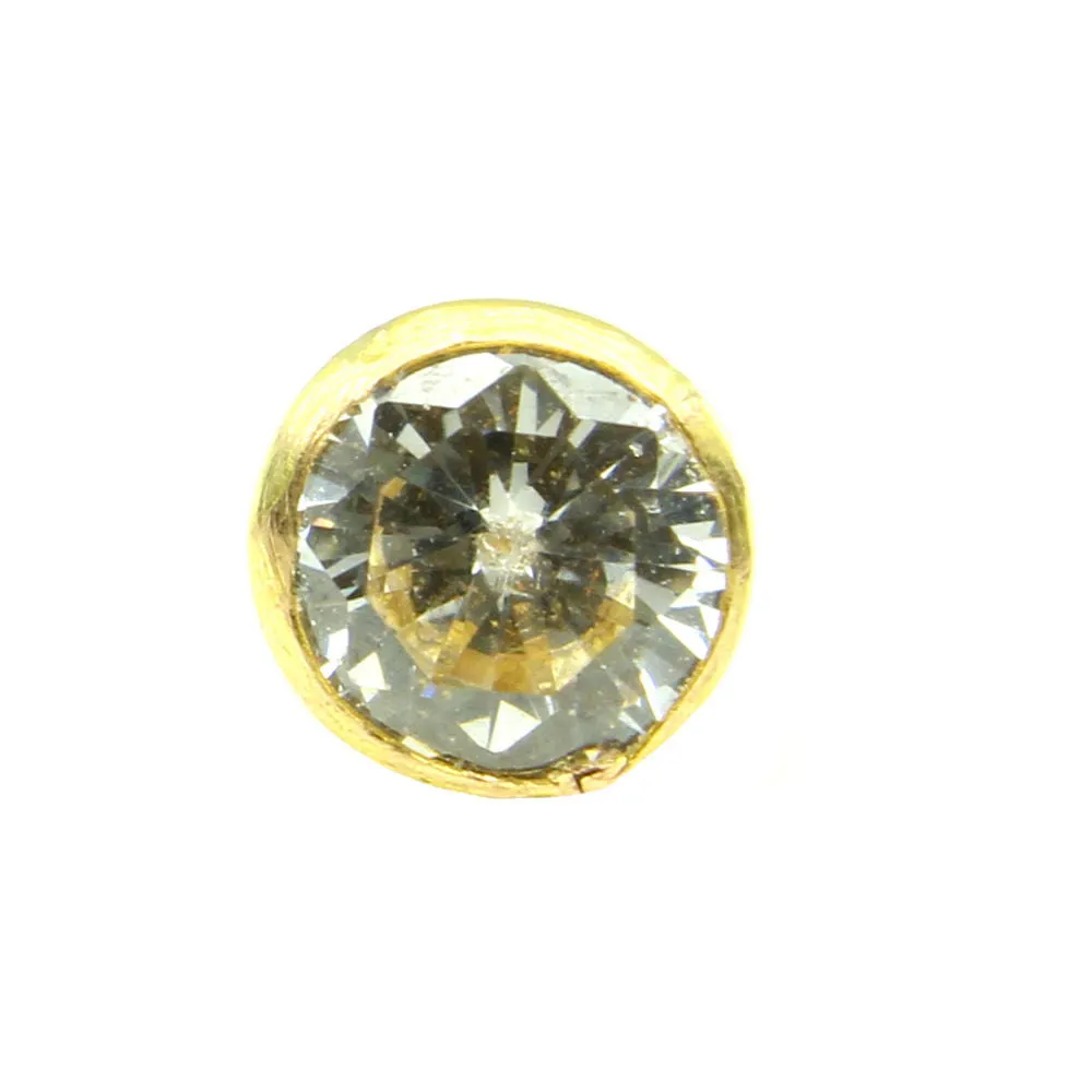 Lovely White CZ Piercing Nose Stud Solid Real 14k Yellow Gold Screw Back 18g