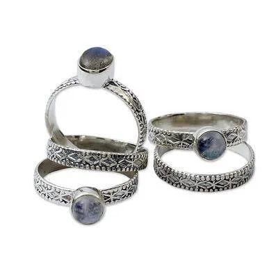 ‘Love’s Imagination’ 5 Stacking Rings (labradorite & rainbow moonstone)