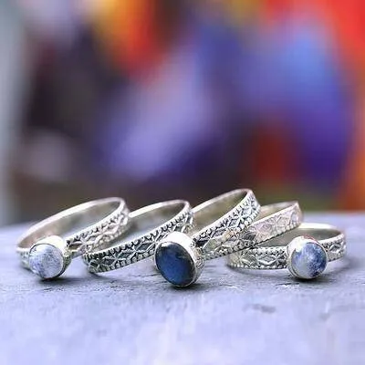 ‘Love’s Imagination’ 5 Stacking Rings (labradorite & rainbow moonstone)