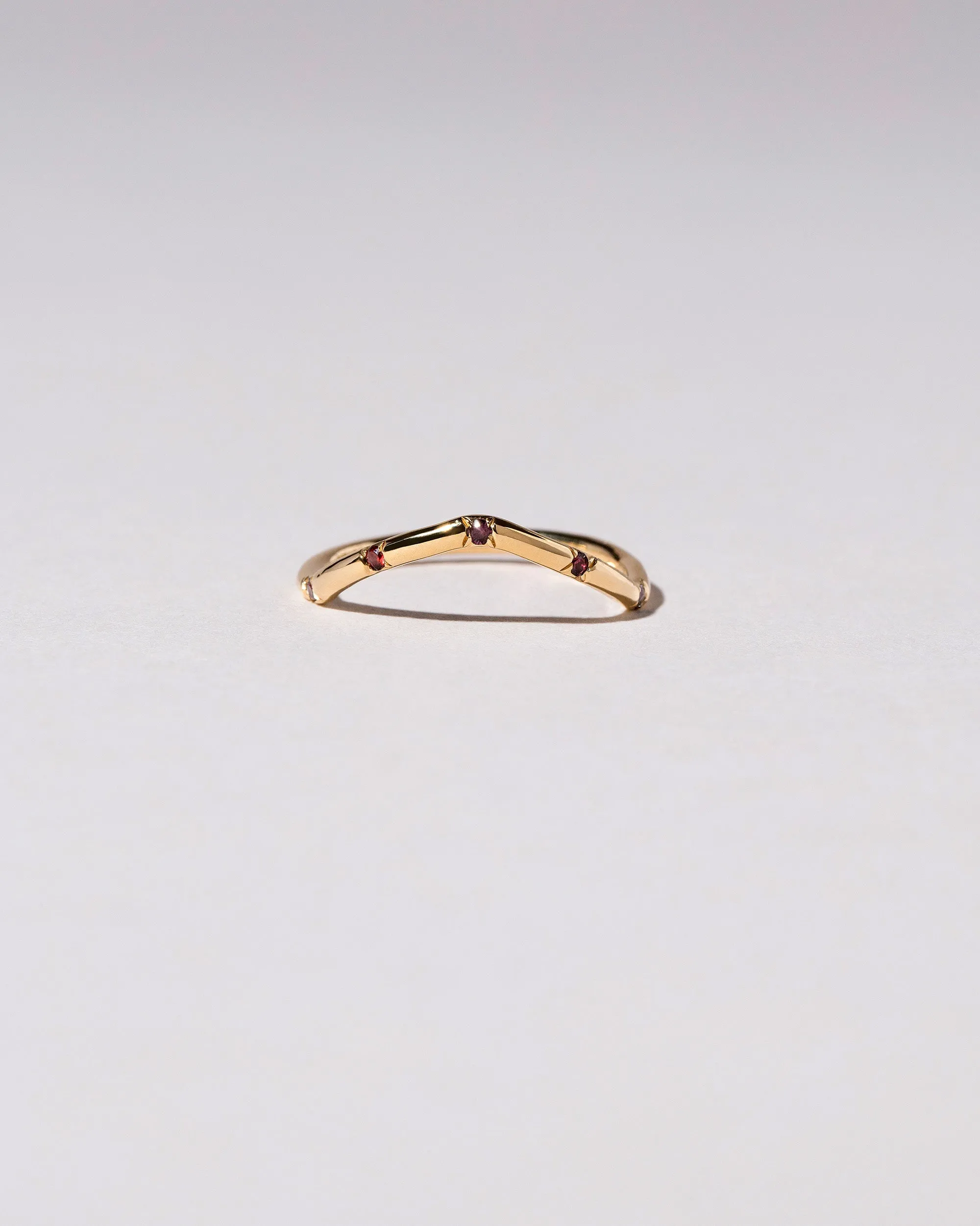 Low Peak Band in Five Stone 14k Yellow Gold With Garnets - sz6 x Vault