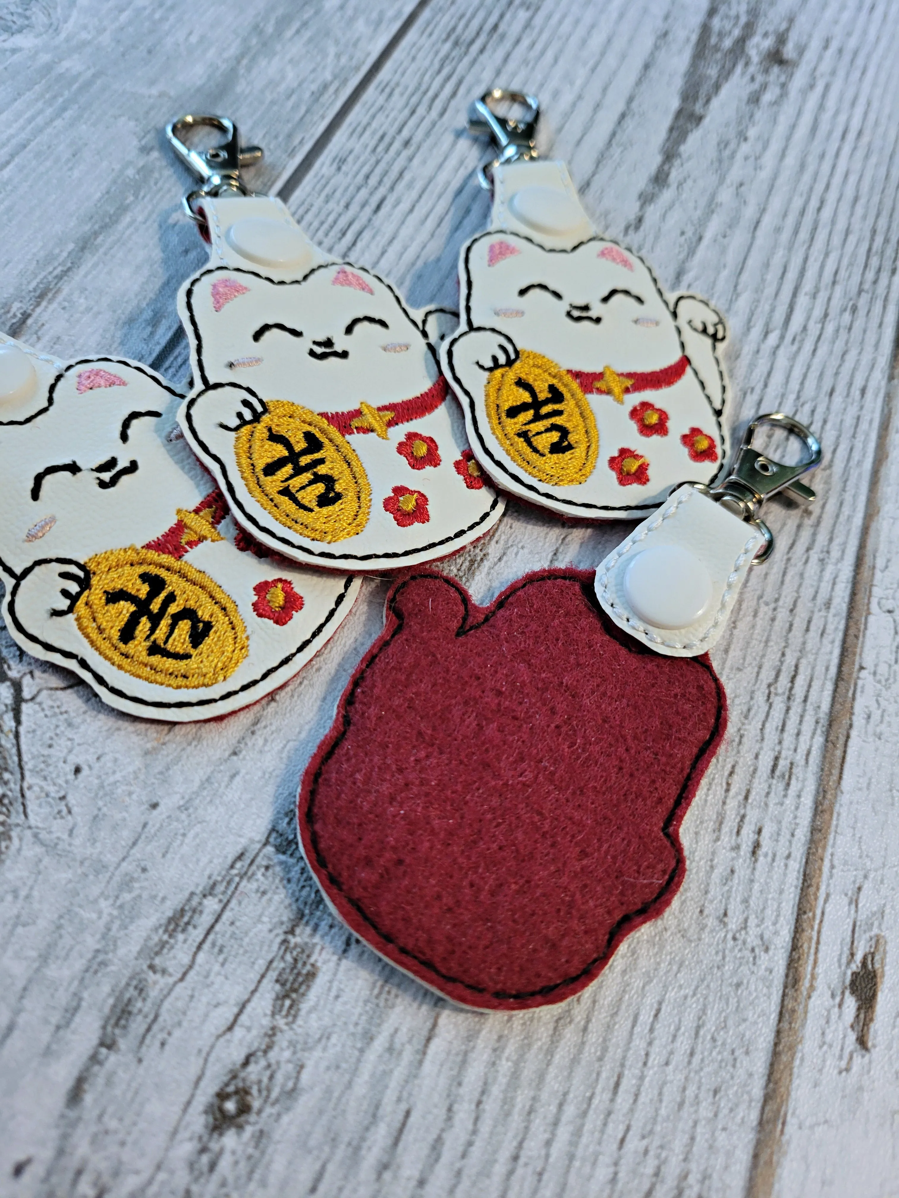Lucky Cat Embroidered Keychain