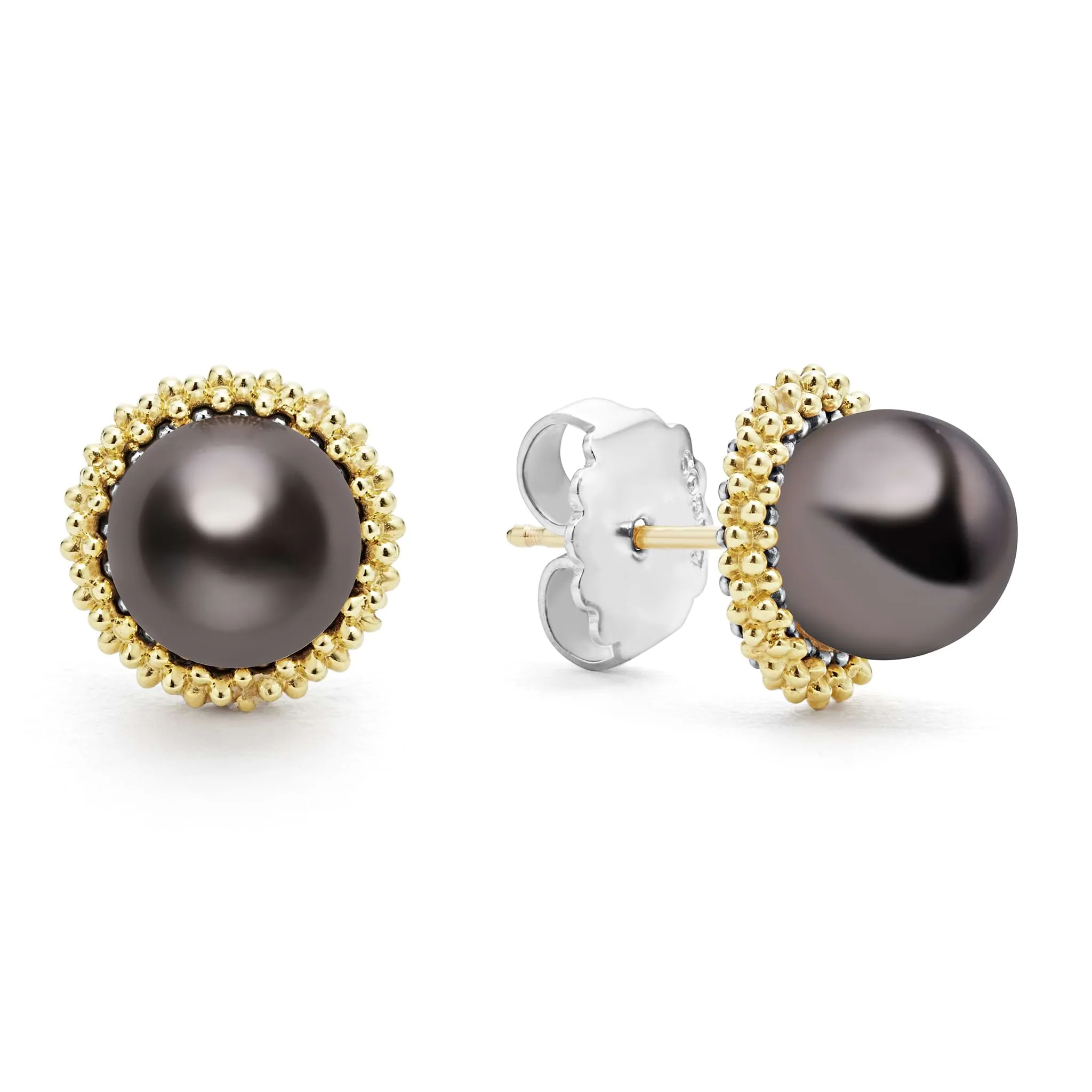 Luna 18K Gold Tahitian Black Pearl Stud Earrings