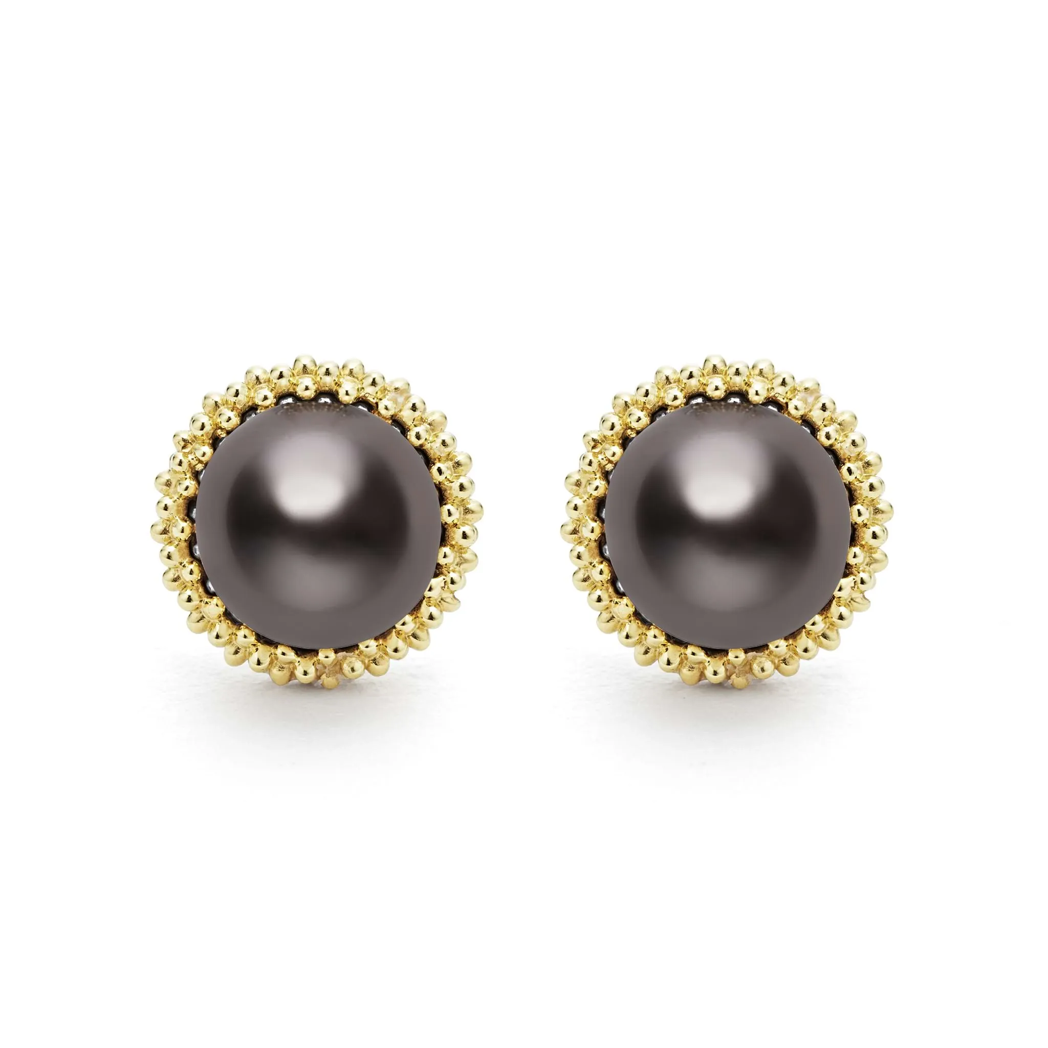 Luna 18K Gold Tahitian Black Pearl Stud Earrings
