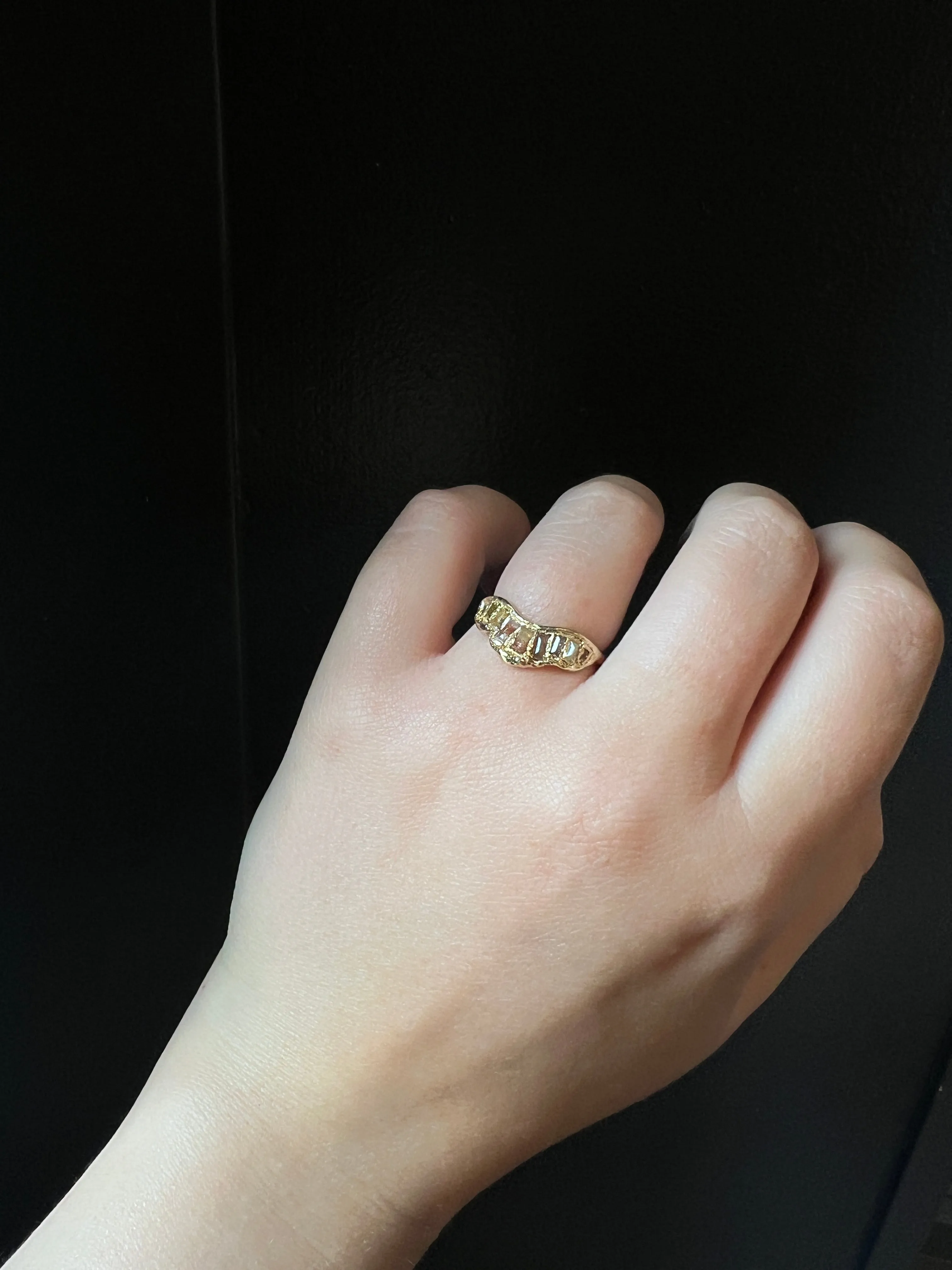 LXI OOAK Soft Red Baguette Diamond V Shape Scatter Band