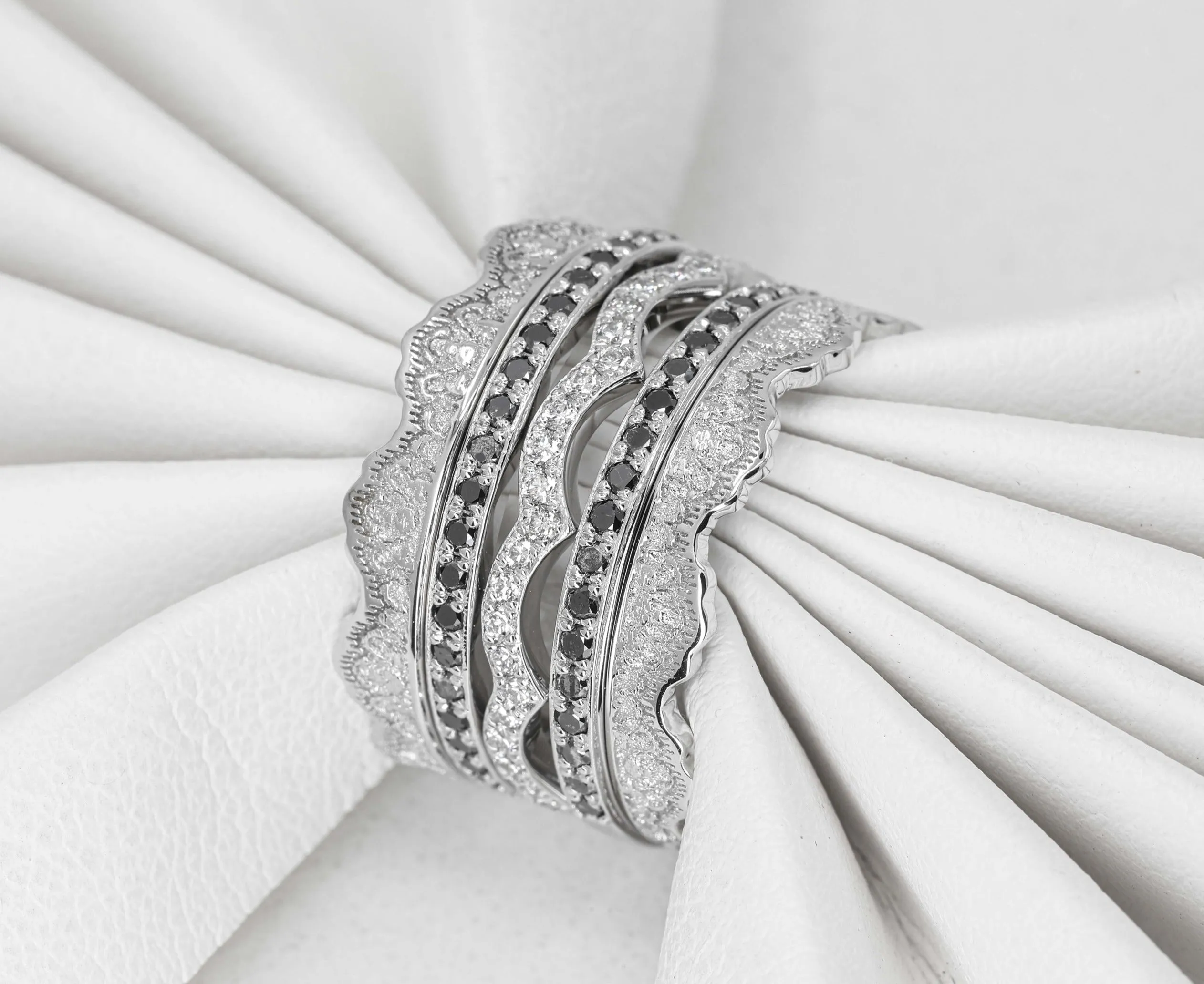 Maeve Lace Crown and Diamonds Stacking Wedding Ring Set