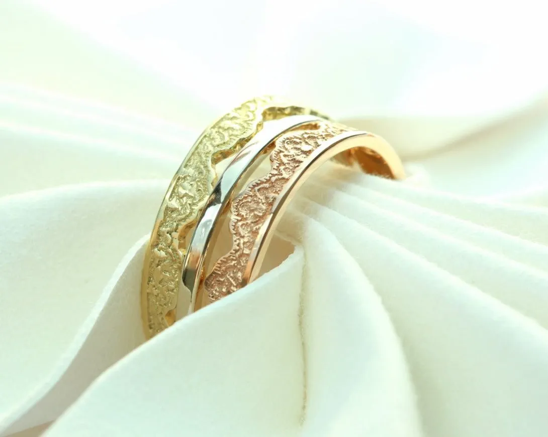 Maeve Lace Crown Stacking Wedding Ring Set