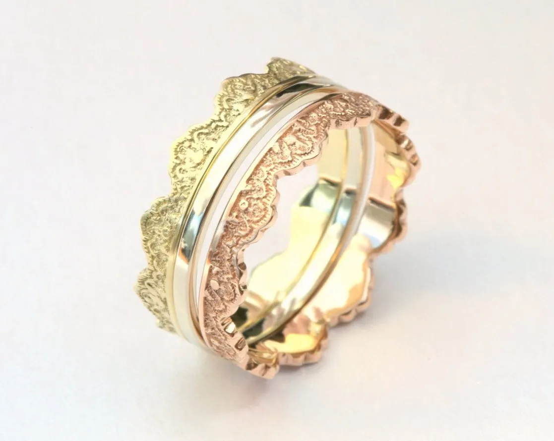 Maeve Lace Crown Stacking Wedding Ring Set
