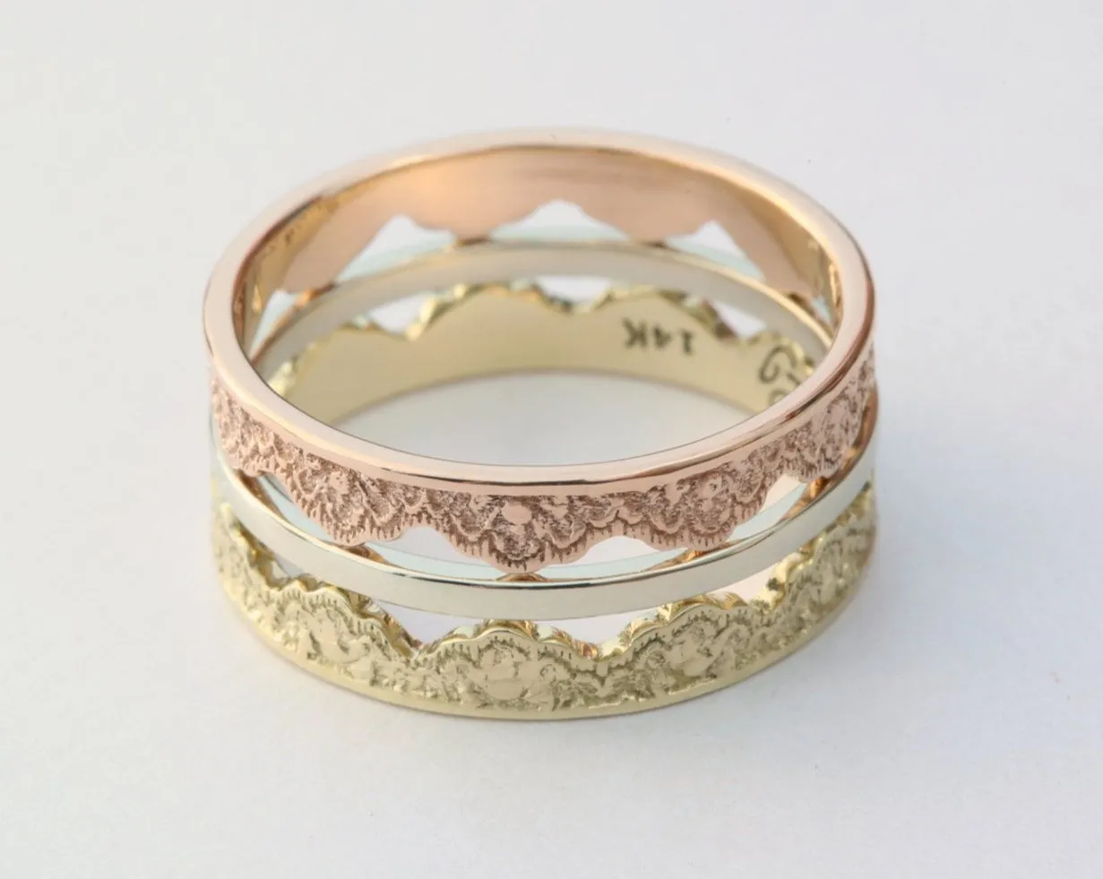 Maeve Lace Crown Stacking Wedding Ring Set