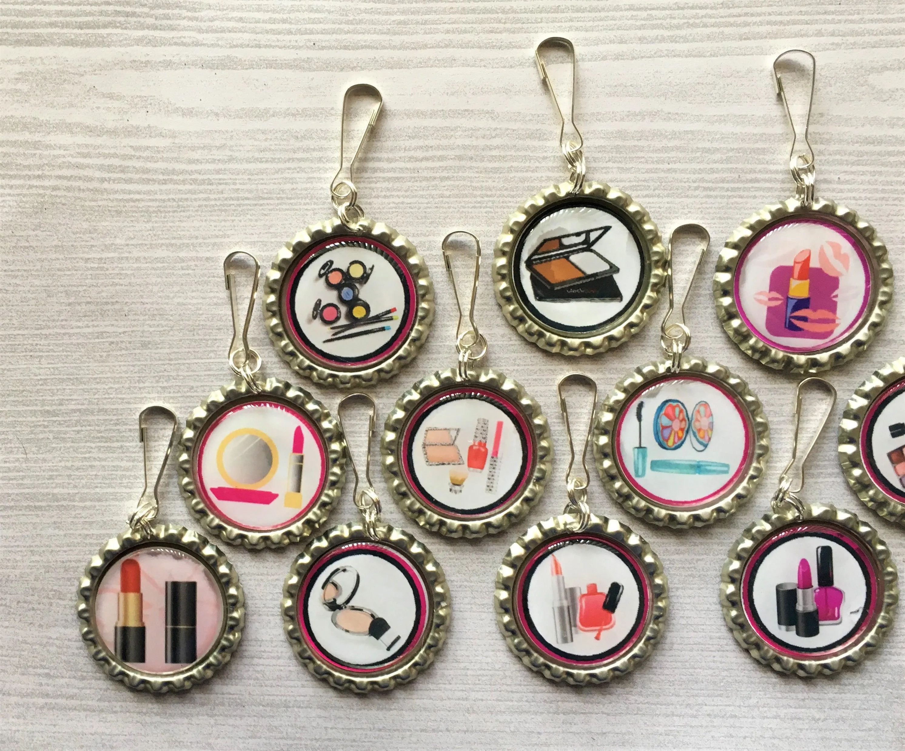 Makeup Themed Zipper Pull Charms, Set of 12