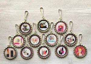 Makeup Themed Zipper Pull Charms, Set of 12