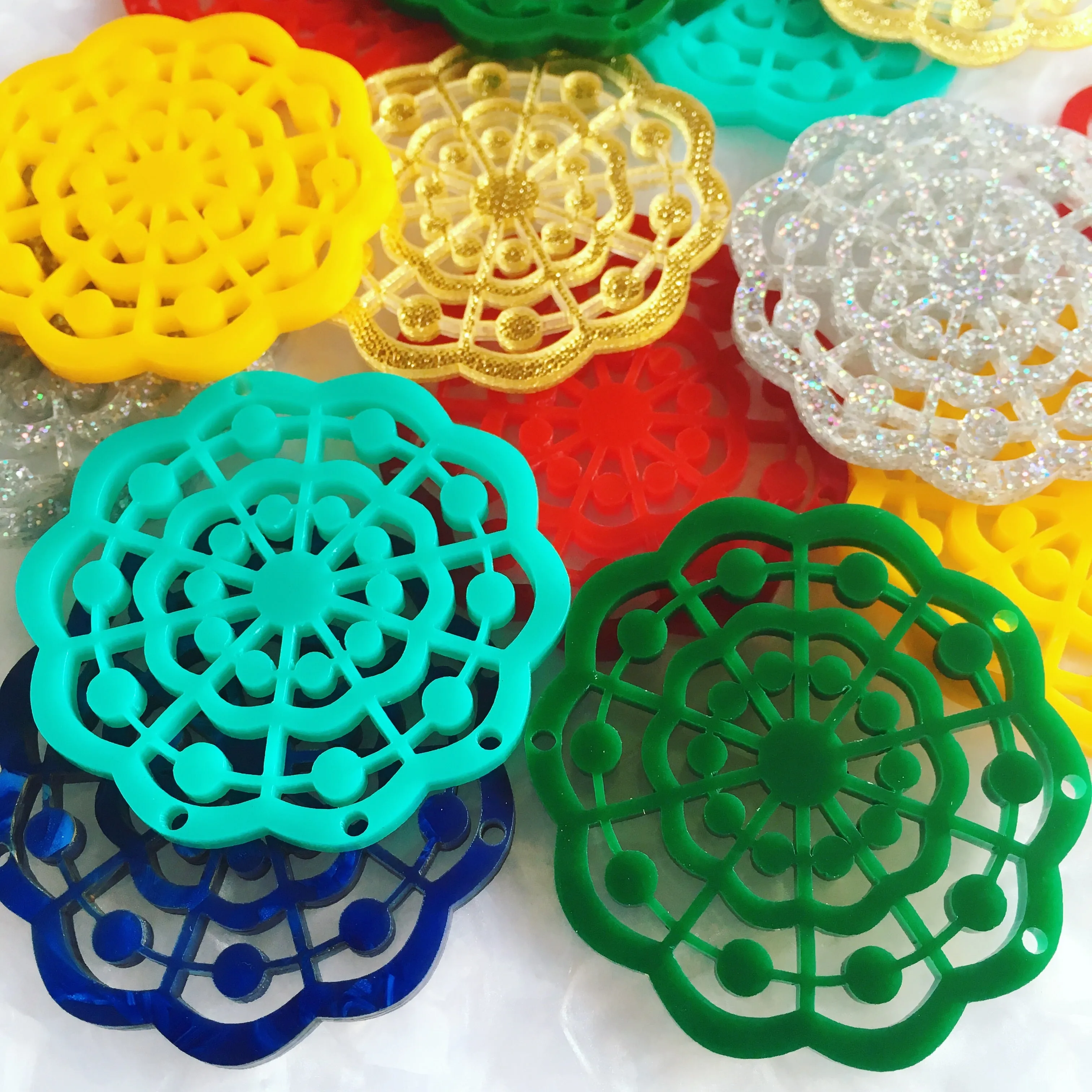Mandala with Circles Pendants for Earrings / 6 Pieces, 50mm